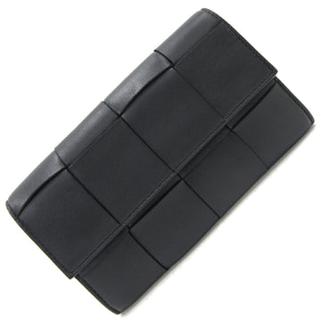 BOTTEGA VENETA Bifold Long Wallet Cassette Large Flap Black Leather Intrecciato Maxi Women's