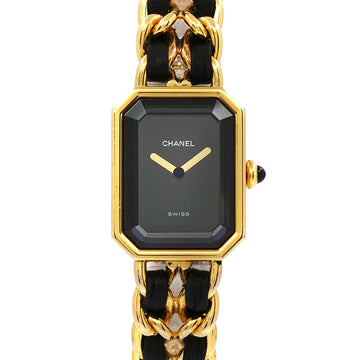 CHANEL Premiere L size H0001 Vintage Ladies Watch Black Dial Gold Quartz