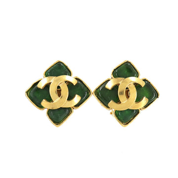 Chanel color stone here mark earrings green gold 95P vintage accessories Earrings