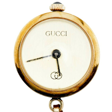 GUCCI Interlocking G Manual Winding Necklace Pendant Watch Gold Plated Glass Ladies