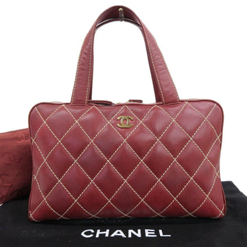 CHANEL Wild Stitch Coco Mark Quilted Boston Bag Handbag No. 7 A14692