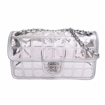 CHANEL Patent Ice Cube Coco Mark Chain Shoulder Bag A30080 Metallic Silver Women's