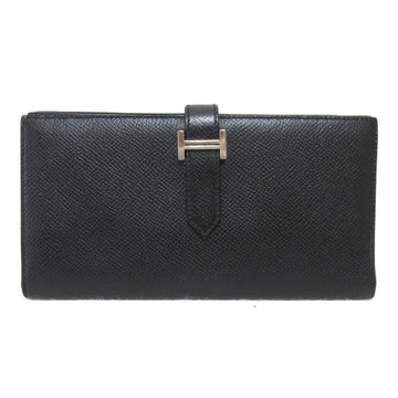 HERMES Bearn Souffle Bifold Long Wallet Black Noir Black Epsom leather