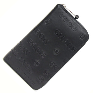 CHANEL Round Long Wallet Black Leather Women's