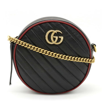 Gucci GG Marmont Round Shoulder Bag Chain Quilted Leather Bicolor Black Red 550154