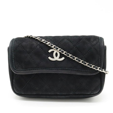 CHANEL Matelasse Coco Mark Chain Shoulder Bag Pochette Nubuck Black