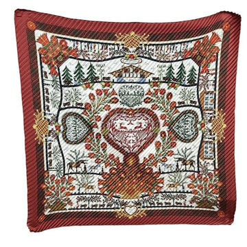 HERMES Carre 90 Decoupages Decoupage Silk Pleated Scarf Bordeaux