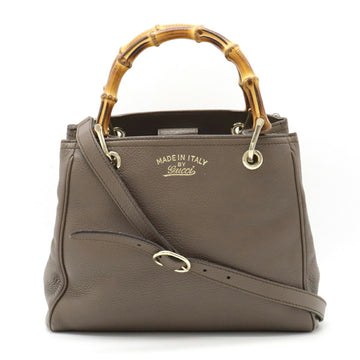 GUCCI Bamboo Small Shopper Handbag Tote Bag Shoulder Leather Greige 336032