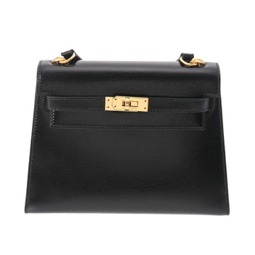 HERMES Kelly Black ○S Engraved [around 1989] Ladies' Boxcalf Handbag