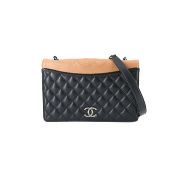 CHANEL matelasse chain shoulder bag leather black light brown silver metal fittings Matelasse Bag