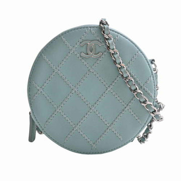 CHANEL Lambskin Matelasse Ultra Stitch Cocomark Round Chain Shoulder Bag Blue Ladies