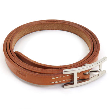 HERMES bracelet Api leather/metal brown/silver unisex
