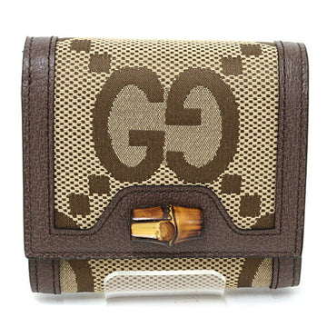 GUCCI Jumbo GG Diana Bamboo Compact Wallet Bifold L-shaped Zipper Coin Purse Canvas 658635