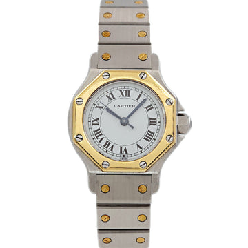 CARTIER Santos octagon SM two tone vintage ladies watch white dial K18YG yellow gold automatic winding