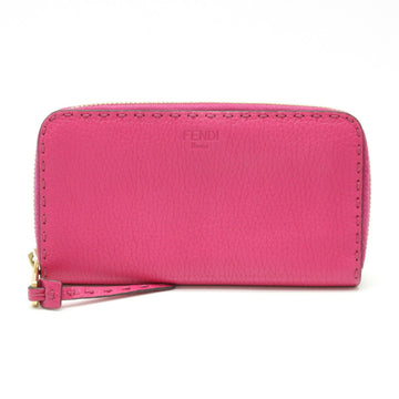 Fendi Selleria round long wallet leather hot pink 8M0374