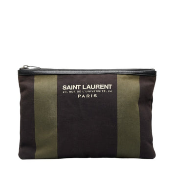 SAINT LAURENT Clutch Bag Second 414764 Black Khaki Canvas Men's