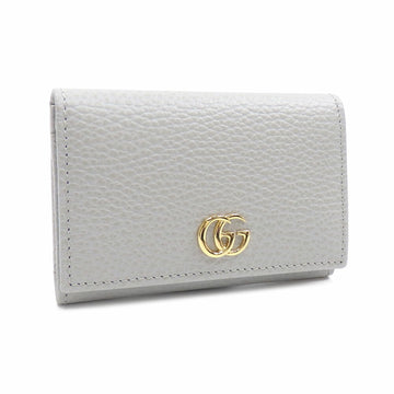 GUCCI Bifold Double G Card Case Women's Light Gray Pink Leather 739525 GG Marmont