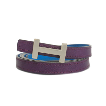 HERMESAuth  Belt Focus Reversible Belt P Engraved Swift Cassis/Blue Garis Silver