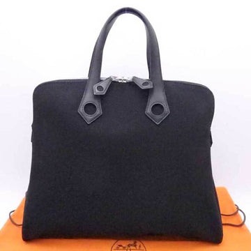 HERMES Handbag Sacquibou Toile Ash/Leather Black Unisex e54442g