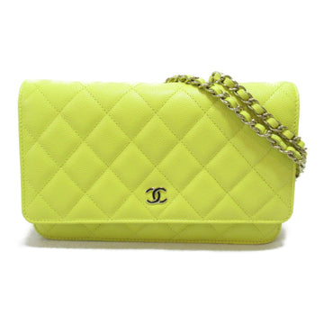 CHANEL Matelasse Chain Wallet Shoulder Bag Yellow Caviar Skin [Grained Calf]