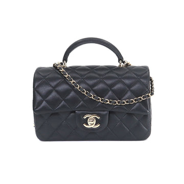 CHANEL matelasse top handle mini flap 2way hand chain shoulder bag leather black AS2431 Matelasse Bag