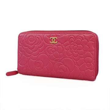 Chanel Camellia Long Wallet Gold Hardware Women's Lambskin Pink