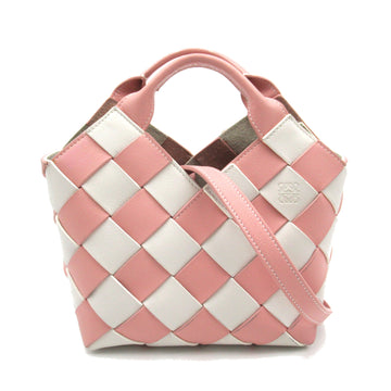LOEWE woven basket bag mini Pink White leather 321.14.T24