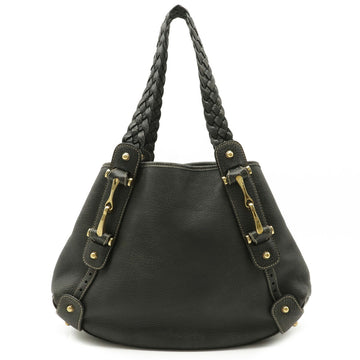 GUCCI Shima Horsebit Shoulder Bag Leather Dark Gray 162900