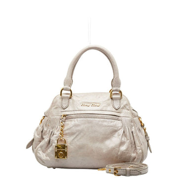 MIU MIU Miu Nappa Key Charm Handbag RT0439 Light Gray Leather Ladies MIUMIU