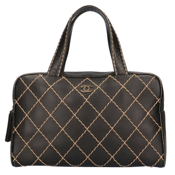 CHANEL wild stitch handbag leather black ladies