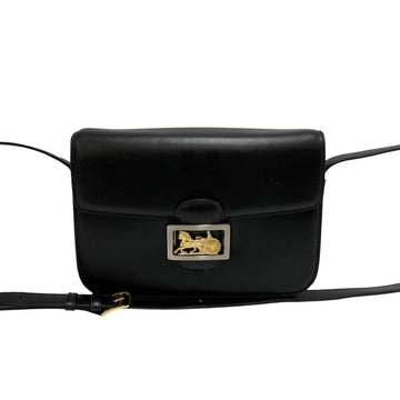 CELINE Vintage Carriage Metal Calf Leather Genuine Mini Shoulder Bag Pochette Sacoche Black 10029