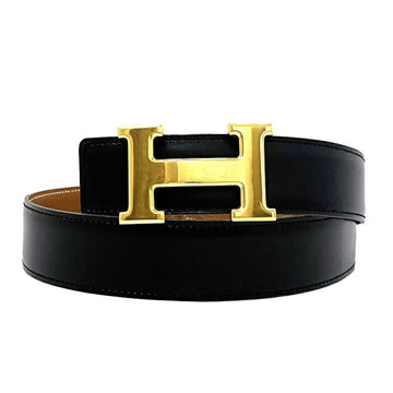 HERMES waist belt black brown gold Constance 30mm Taurillon Clemence box calf GP ○Z engraved  H buckle 65cm leather