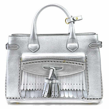 BURBERRY handbag shoulder bag leather silver ladies