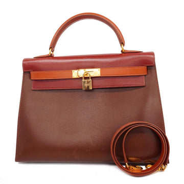 HERMES handbag Kelly 32 C engraved box calf brown rouge ash vif gold hardware ladies