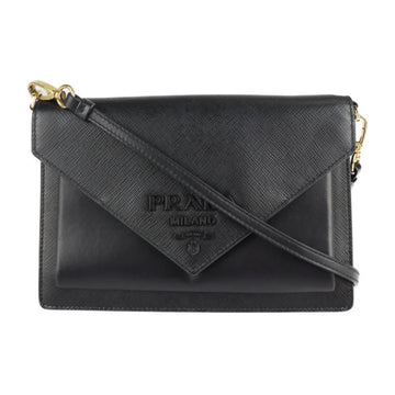 Prada shoulder bag 1BP020 Saffiano city calf NERO black 2WAY envelope crossbody messenger clutch handbag mini logo