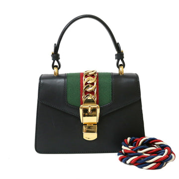 Gucci Sylvie Mini Handbag Shoulder Bag Black Ladies