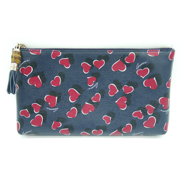 GUCCI Pouch Clutch Bag 338815 Heart Pattern Navy