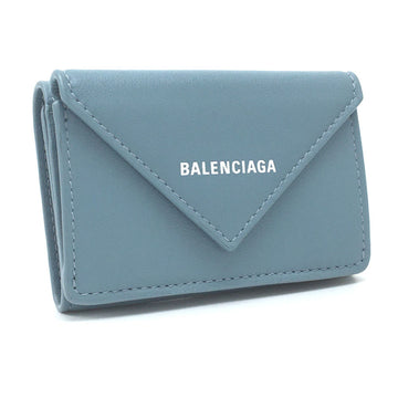 BALENCIAGA Trifold Wallet Paper Mini 391446 Leather 4791 Blue Ladies