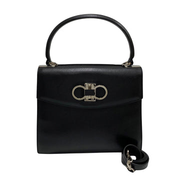 SALVATORE FERRAGAMO Gancini Hardware Leather 2way Shoulder Bag Handbag Black