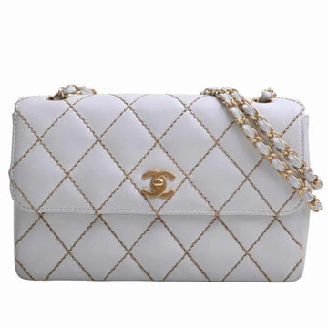 CHANEL Leather Matelasse Wild Stitch Coco Mark Chain Shoulder Bag White