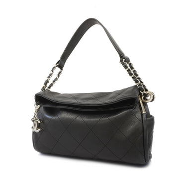 CHANELAuth  Matelasse Chain Shoulder Women's Leather Shoulde Bag Black