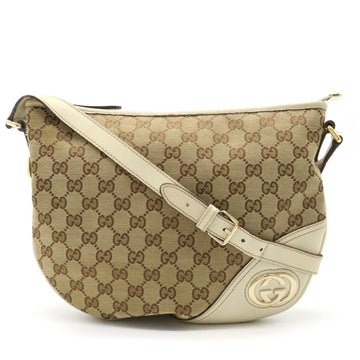 GUCCI GG Canvas Shoulder Bag Leather Khaki Beige Ivory White 169998