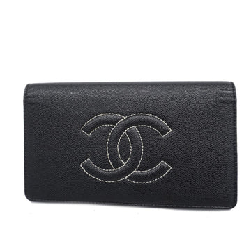 CHANEL long wallet caviar skin black gold hardware ladies