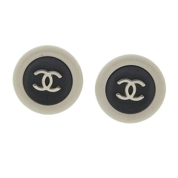 CHANEL Coco Mark Round Earrings White/Black Ladies