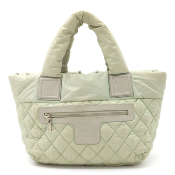 CHANEL Coco Cocoon Small Tote Bag Handbag Quilted Nylon Leather Light Mint Gray 8610