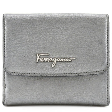 SALVATORE FERRAGAMO Logo Bifold Wallet Leather Silver Ladies