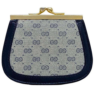 GUCCI coin case navy gray gold 030 114 0433 wallet PVC leather GP  GG purse Gamaguchi ladies