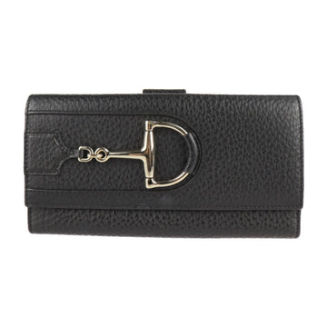 GUCCI Horsebit Long Wallet 137375 Leather Black Bifold W Hook