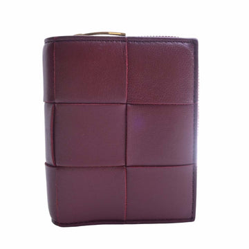 BOTTEGA VENETA Maxi Intrecciato Leather Round Bifold Wallet Bordeaux Ladies