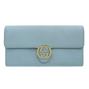 GUCCI Interlocking G Leather Continental Wallet Bifold Long 369663 Blue Women's